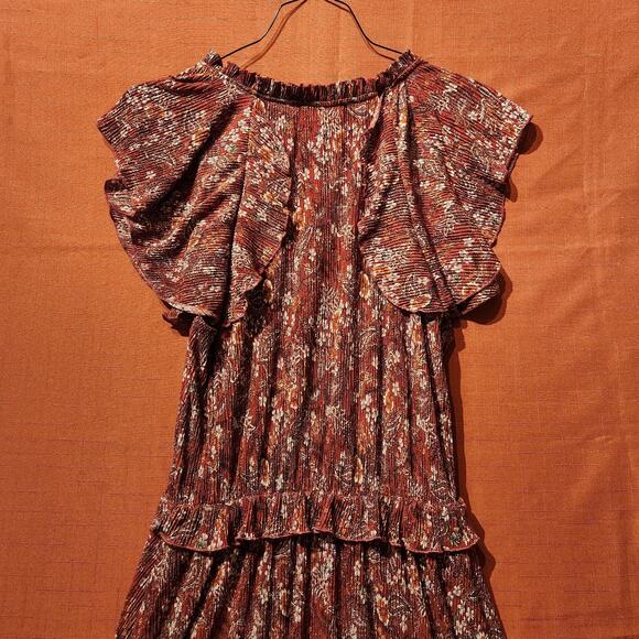 Mango Sz M Rayon Red Burgundy Fall Cap Sleeve Maxi Dress Forest Fairy Bohemian - Picture 5 of 8